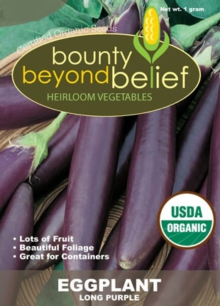 Long Purple eggplant seed package.