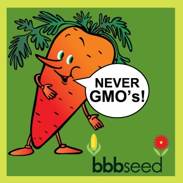 BBB Seed's "Never GMO's!" carrot man.