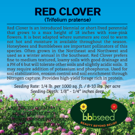 Label on a bag of Red Clover Seeds.