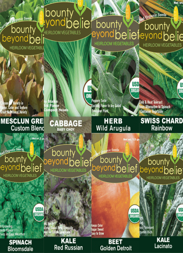A collection of super greens seed packets.