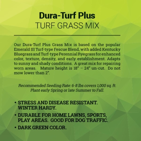 The label on a bag of Dura Turf grass seed mix.
