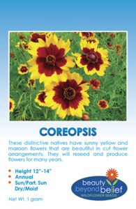 Front of the Plains Coreopsis seed packet.