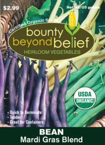 Front of the Mardi Gras Bean Blend seed packet.