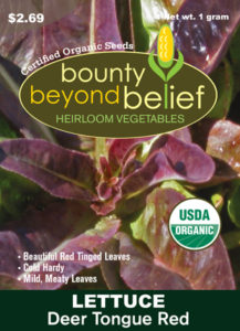 Front of the Red Deer Tongue Lettuce seed packet.