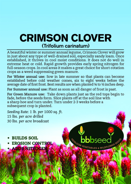 The label on a package of Crimson Clover seed.