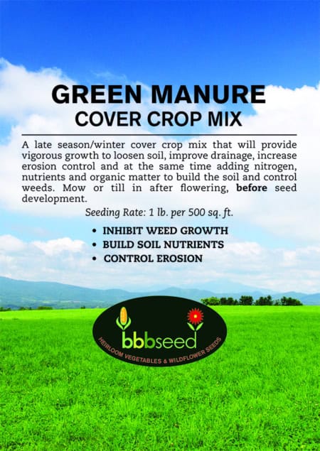 The label on a package of Green Manure Cover Crop seed mix.