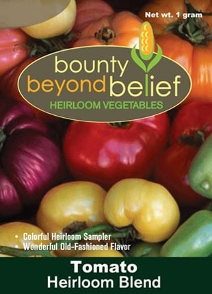 Heirloom blend tomato seed package.