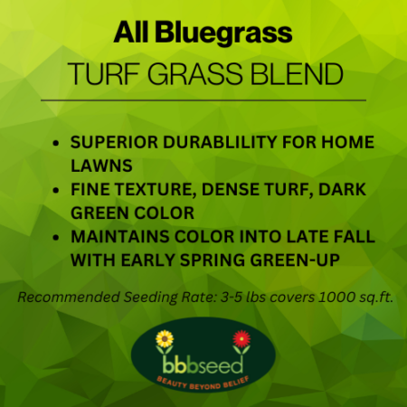 Label for all bluegrass turf grass mix